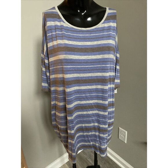 LuLaRoe Irma Stripped Heather Grey, Blue Stopped N - Picture 1 of 5